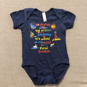 Rabbit Skins Navy Baby Onesie with French Saying